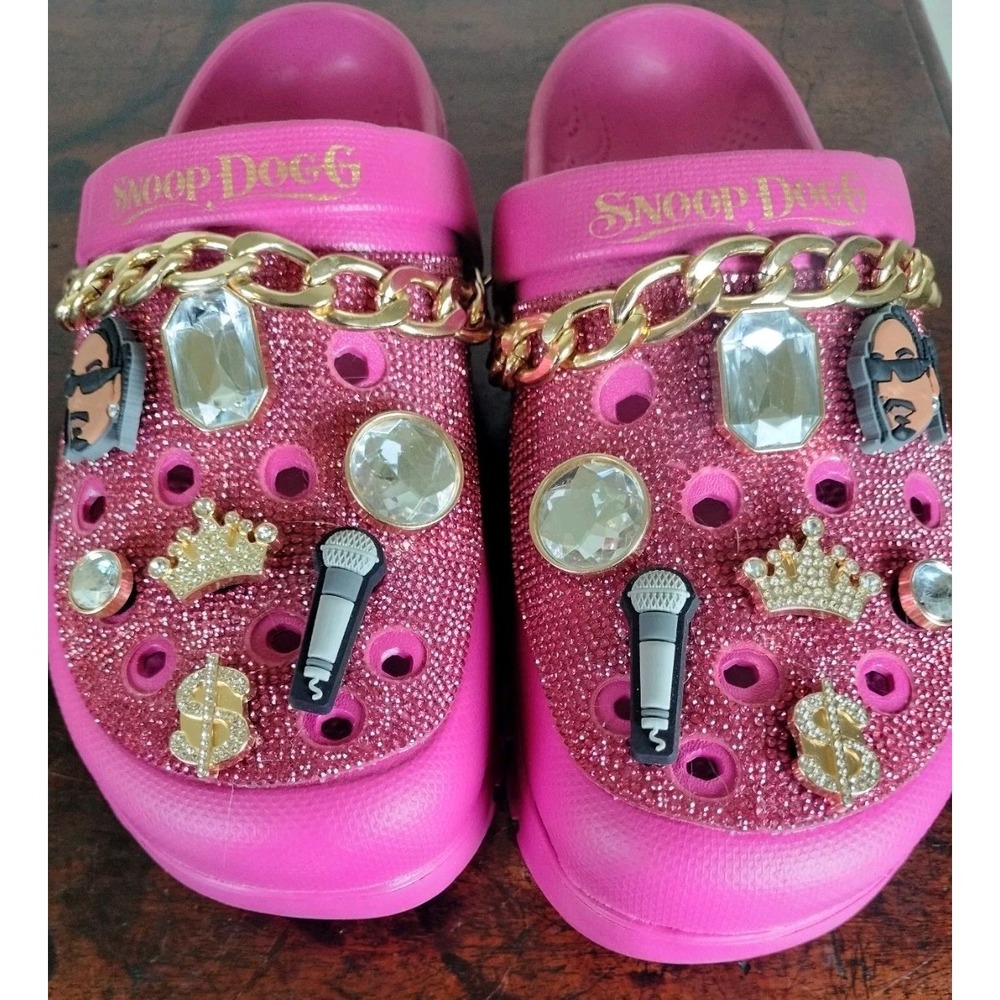 Skechers Snoop Dogg Arch Fit Clogs Shoes Women Size 9 Pink Rhinestone Chain